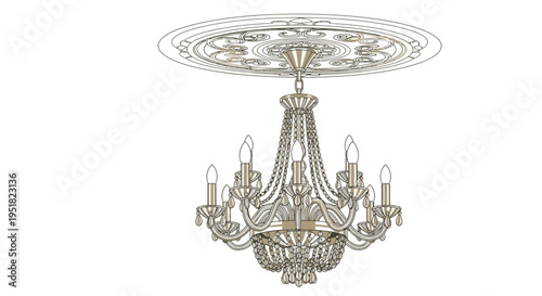 Elegant Crystal Chandelier with Ornate Ceiling Mount