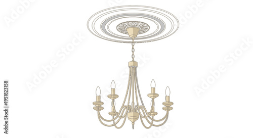 Elegant Chandelier with Ornate Ceiling Rose, Interior Lighting Fixture