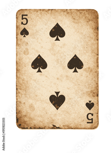 Five of Spades Playing Card | Vintage Worn Deck Style | Distressed Poker Card Design