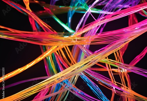 Glowing fiber optic cables transmitting light data rapidly.
