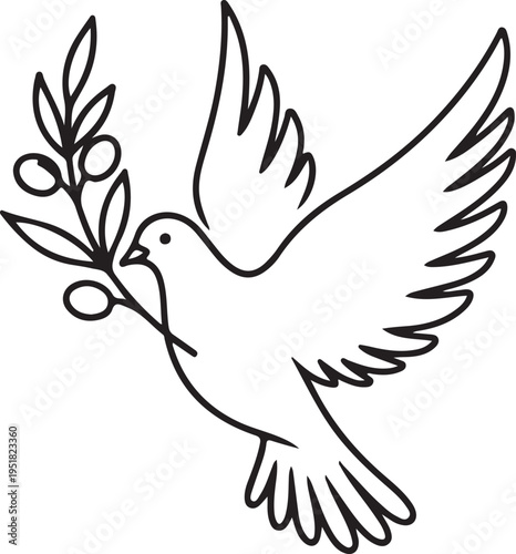 Peace Dove with Olive Branch Line Art Vector Illustration