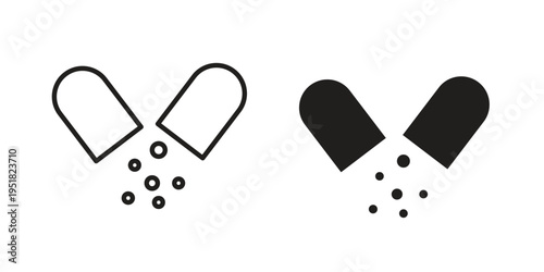 Open Capsule icon. Black and White Vector Illustrations. line icon vector pictogram