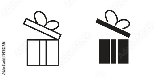 Open gift box icon. Black and White Vector Illustrations. line icon vector pictogram