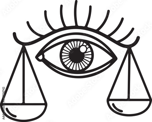 Justice Eye Icon with Scales of Balance Legal Concept Line Art