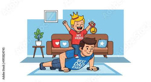 Father and child playing at home happy family fathers day illustration