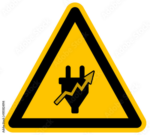 Señal de advertencia amarilla con enchufe eléctrico y gráfico de aumento de costes de energía ilustración vectorial