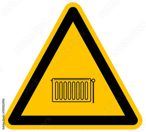 Señal de advertencia amarilla con radiador de calefacción y control de temperatura energía térmica ilustración vectorial