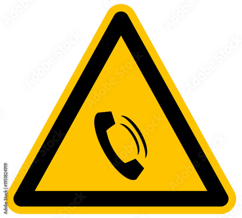 Señal de advertencia amarilla triangular con icono de teléfono comunicación y soporte técnico ilustración vectorial