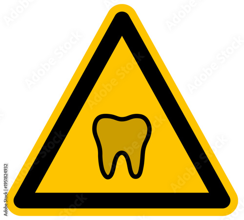 Señal de advertencia amarilla con icono de diente salud dental y estomatología medicina preventiva ilustración vectorial