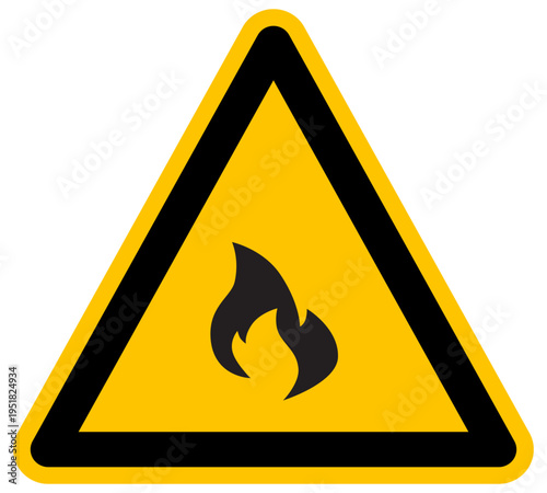 Señal de advertencia amarilla con icono de fuego peligro de incendio y materiales inflamables ilustración vectorial