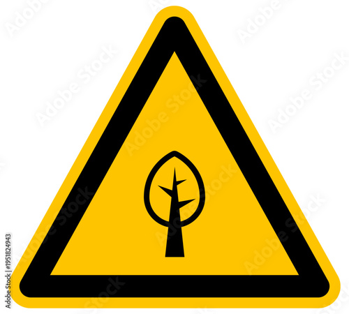 Señal de advertencia amarilla con icono de árbol naturaleza y protección del medio ambiente ilustración vectorial