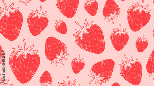 Strawberries illustration on pastel pink background for food and fruit design