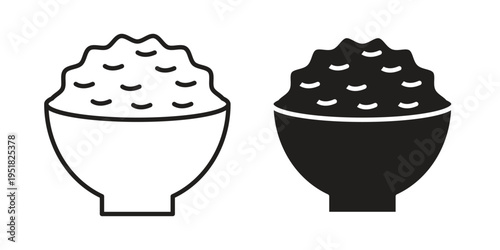 Rice bowl icon. Black and White Vector Illustrations. line icon vector pictogram