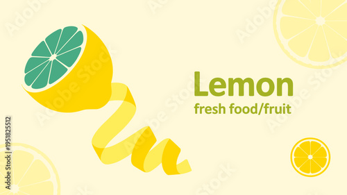 Fresh lemon fruit with peel and slices on pale background