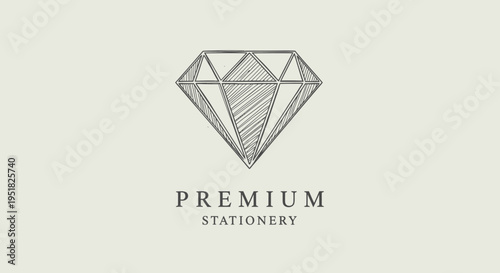 Elegant Diamond Icon with Premium Stationery Text, Artistic Design