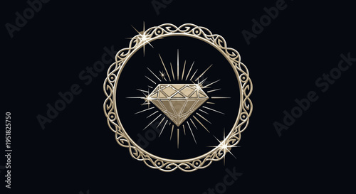Elegant Diamond Jewel with Decorative Frame, Luxury Symbol