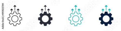 Automation settings icons, gear process control symbol, system automation technology icon in line and silhouette style, vector illustration