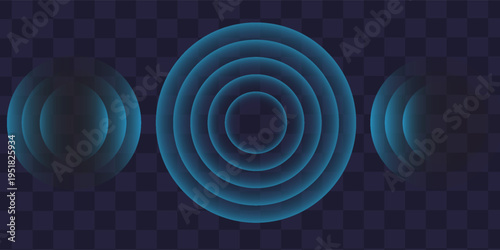 Sound wave. Signal concentric circle. Round light effect. Wifi range. Radio station signal. Water ripple with circle waves. A place or a painful point. Radar screen. Vector effect.