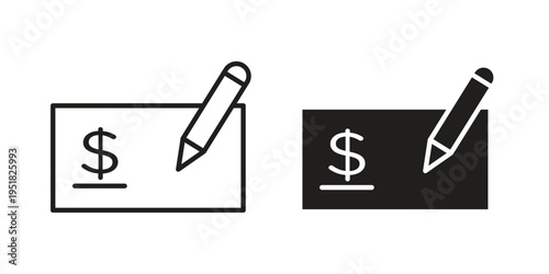 Signing cheque icon. Black and White Vector Illustrations. line icon vector pictogram