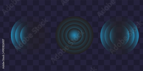 Sound wave. Signal concentric circle. Round light effect. Wifi range. Radio station signal. Water ripple with circle waves. A place or a painful point. Radar screen. Vector effect.