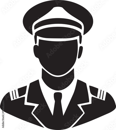 Hand Drawn Male Pilot Black and White Avatar Illustration in Minimal Line Art Style Design