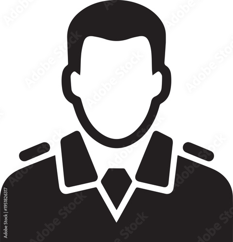 Hand Drawn Male Pilot Black and White Avatar Illustration in Minimal Line Art Style Design