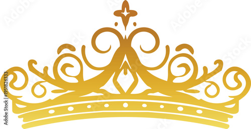 An ornate decorative crown silhouette with intricate swirling details rendered in a gold gradient