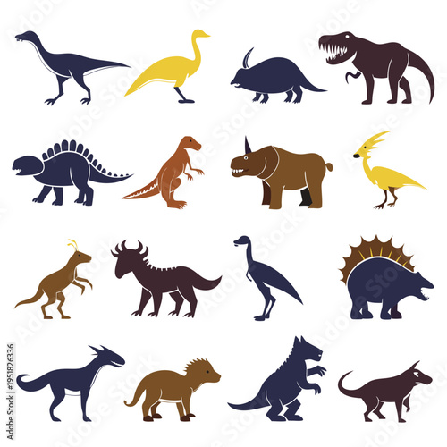 Assorted Dinosaur Silhouettes in Earthy Tones Graphic Design