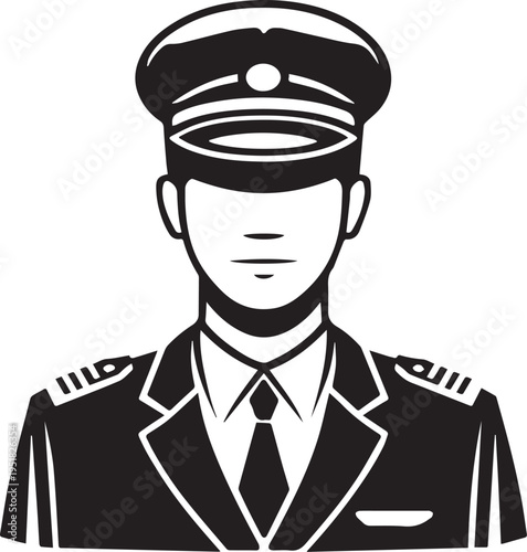 Hand Drawn Male Pilot Black and White Avatar Illustration in Minimal Line Art Style Design