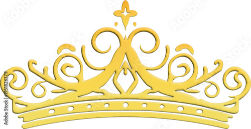 An elegant ornamental tiara illustration in a soft gold gradient with intricate swirling filigree details