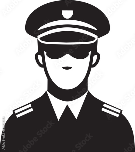 Hand Drawn Male Pilot Black and White Avatar Illustration in Minimal Line Art Style Design