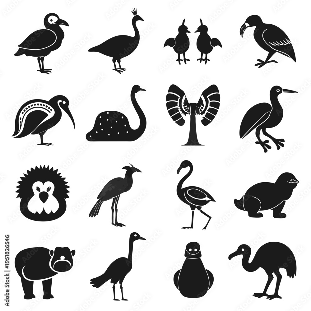 Naklejka premium Silhouette Collection of Varied Bird and Animal Illustrations