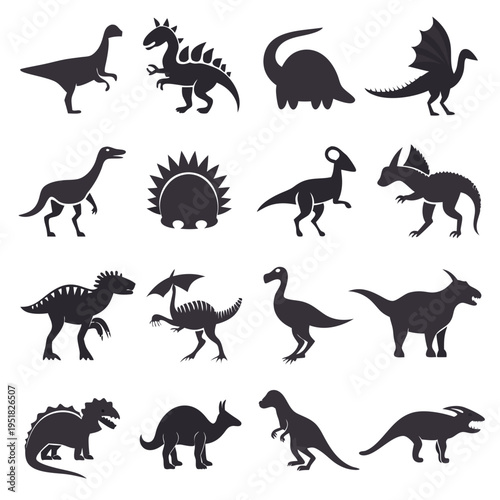 Collection of dinosaur silhouettes illustrating prehistoric reptile diversity