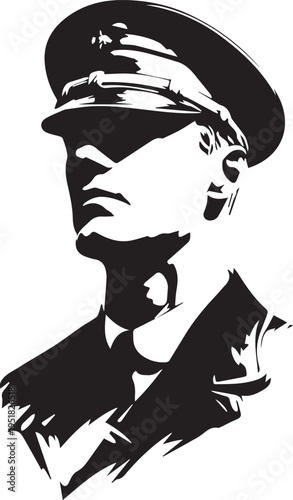 Hand Drawn Male Pilot Black and White Avatar Illustration in Minimal Line Art Style Design