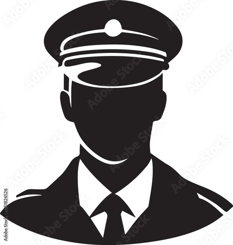 Hand Drawn Male Pilot Black and White Avatar Illustration in Minimal Line Art Style Design