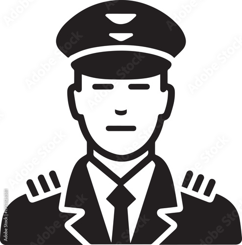 Hand Drawn Male Pilot Black and White Avatar Illustration in Minimal Line Art Style Design