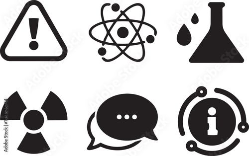 Science Icons: A collection of meticulously designed icons representing core scientific concepts and symbols, each with a clear, concise visual message, from alerts to atoms.