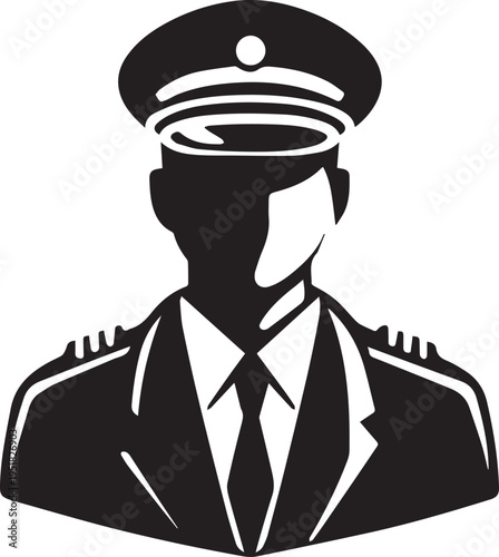 Hand Drawn Male Pilot Black and White Avatar Illustration in Minimal Line Art Style Design