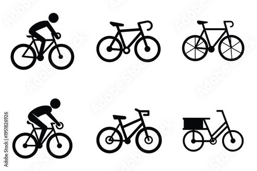 Bicycle and cycling silhouette icon featuring racing bike delivery cycle and cyclist for fitness training outdoor activity more vector illustration.