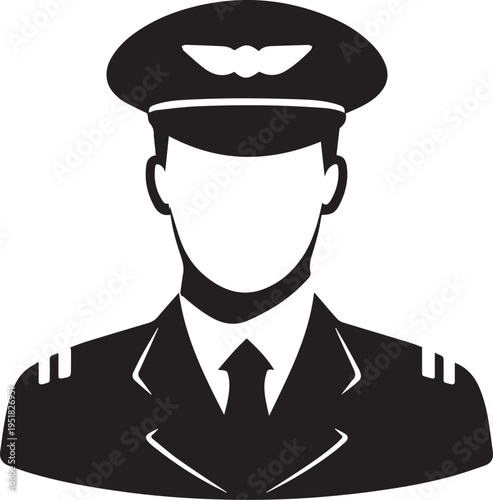 Hand Drawn Male Pilot Black and White Avatar Illustration in Minimal Line Art Style Design