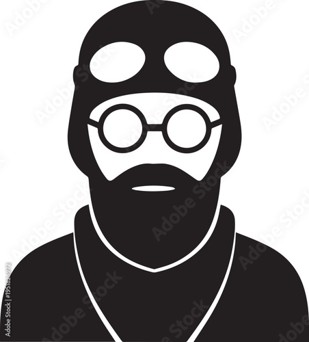 Hand Drawn Male Pilot Black and White Avatar Illustration in Minimal Line Art Style Design