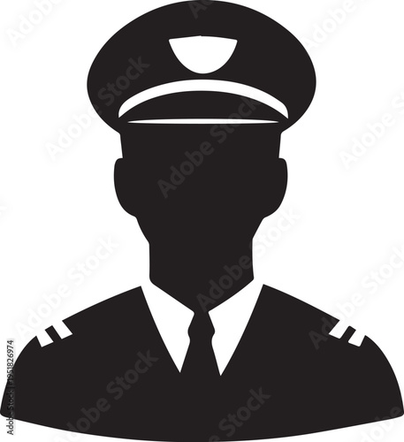 Hand Drawn Male Pilot Black and White Avatar Illustration in Minimal Line Art Style Design