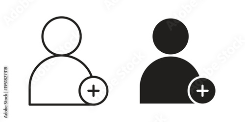 User add icon. Black and White Vector Illustrations. line icon vector pictogram