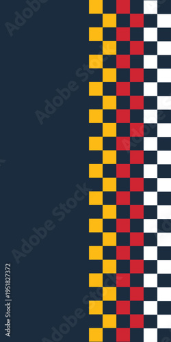 Colorful chess board square pattern background. Racing flags yellow, red and white color