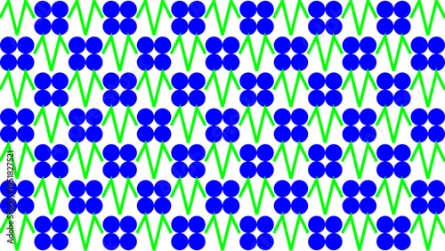 Blue Flowers and Green Lines Repeat Pattern vector illustration