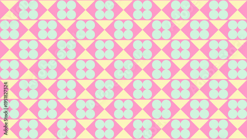 Retro Geometric Floral Pattern in Pink Yellow Mint vector illustration