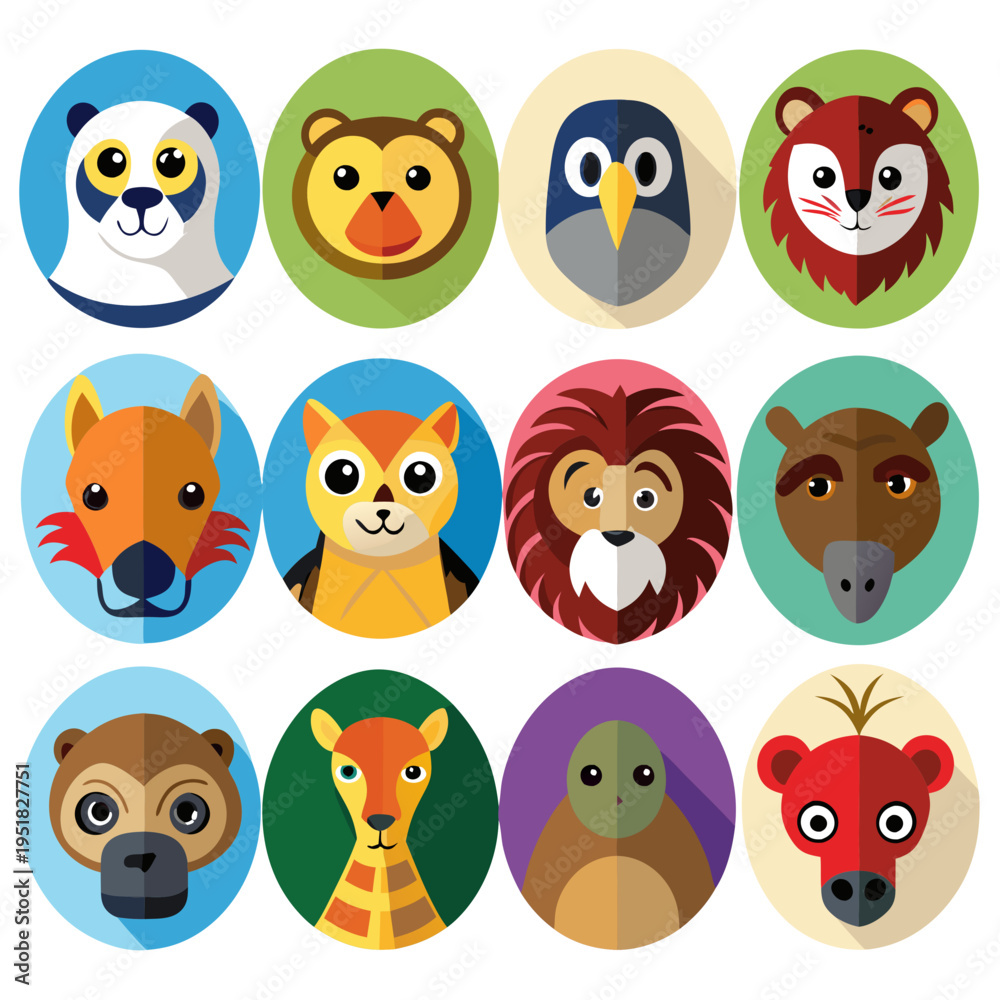 Obraz premium Cute geometric animal icons representing a variety of species
