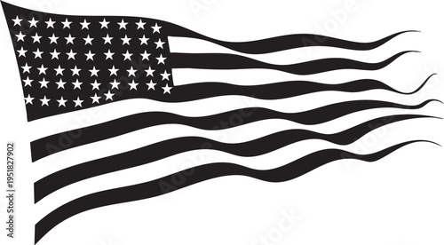 Waving Subdued United States of America Flag Illustration featuring Black Stripes and White Sta