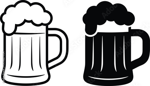 Beer mug vector icon set, glass of lager with foam for bar and pub menu design