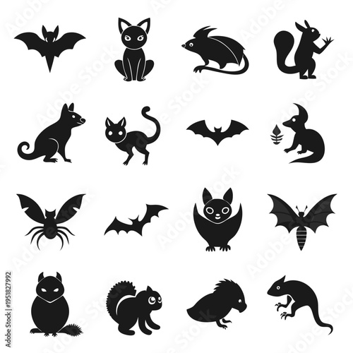 Assorted spooky Halloween creatures silhouettes vector design elements
